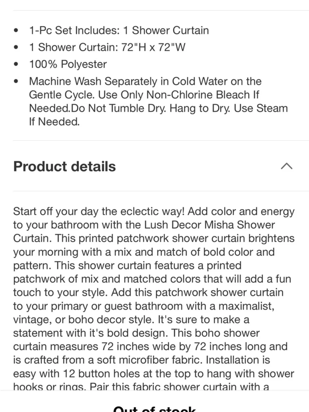 Multicolor Misha Patchwork Shower Curtain - Blue, Orange & Yellow. 72” x 72”